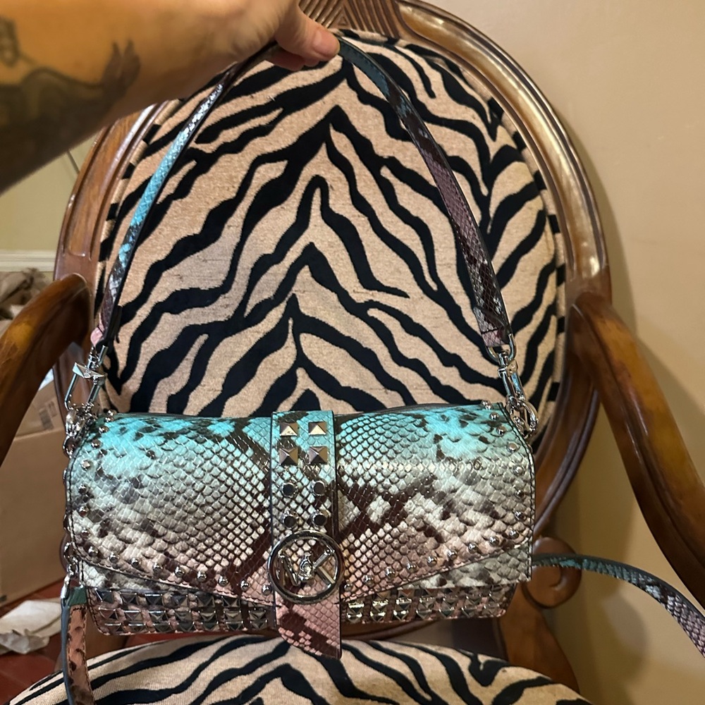 Michael Kors Studded Snake Print Shoulder Bag - Picture 9 of 14